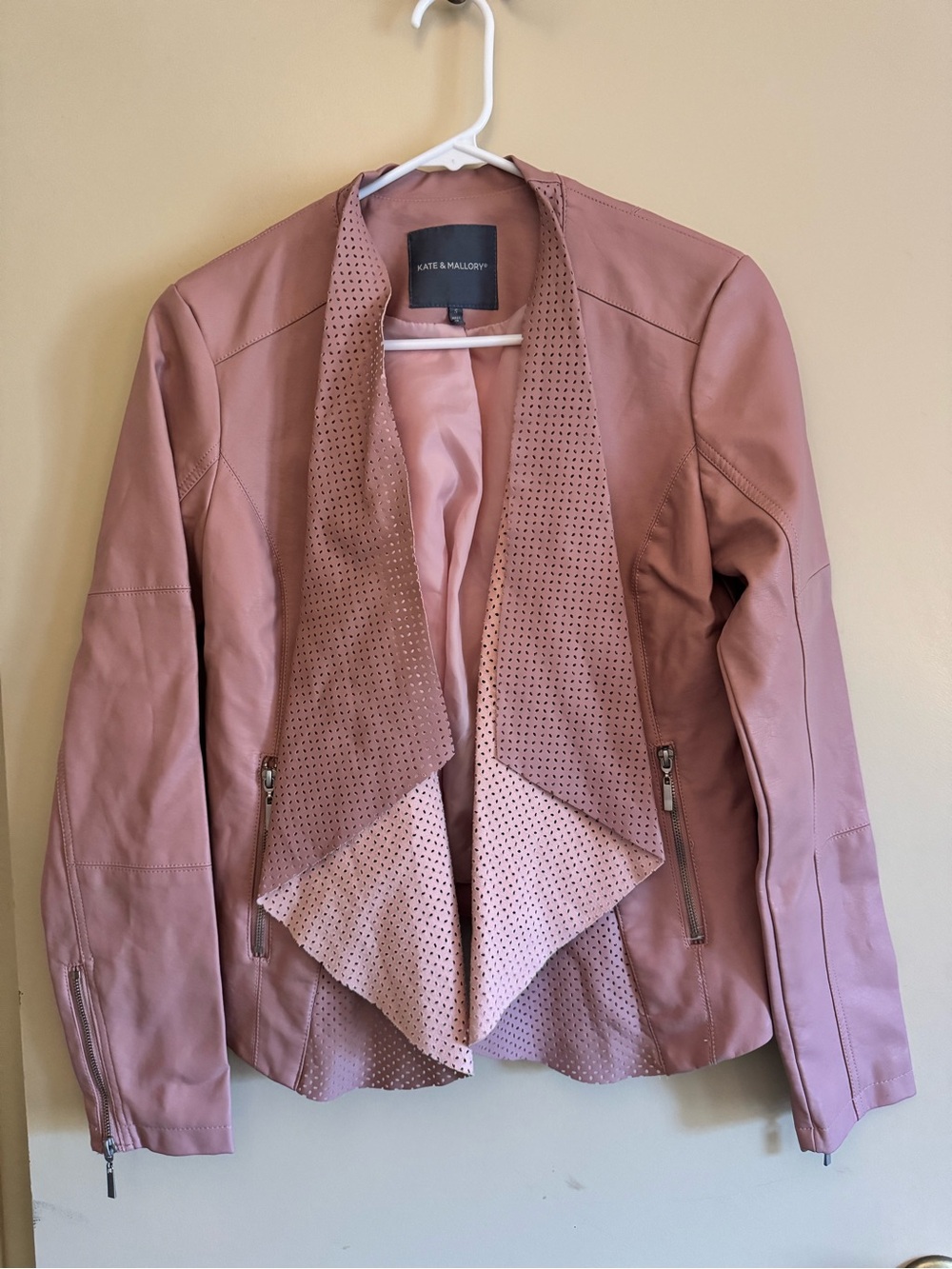 Kate & Mallory Dusty Rose Faux Leather Draped Jacket